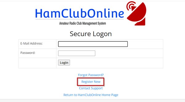 HamClubOnline registration screen